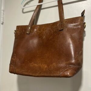 Brown faux Leather Shoulder Bag Executive Tote handbag computer bag Full Zip Top
